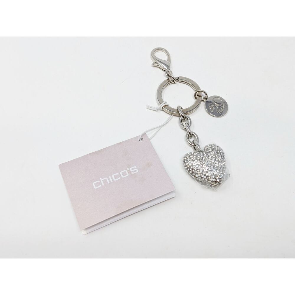 Chico's Heart Shaped Key Chain Rhinestone Fob 30 Years Unforgettable Bling New